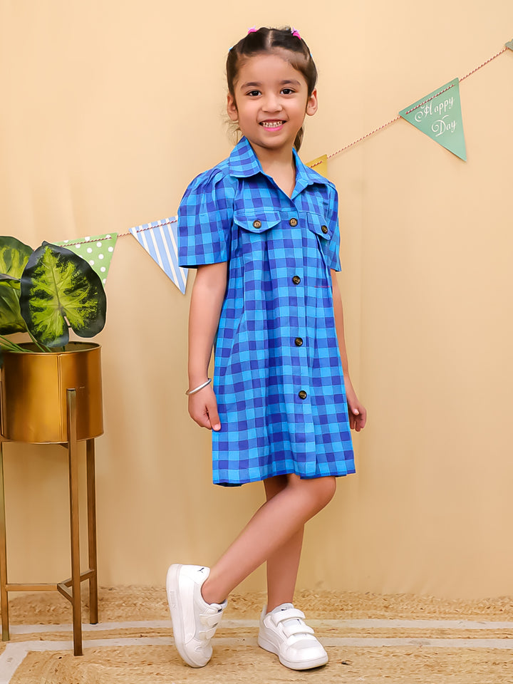 Unbind - Girls Blue Check Shirt Dress | Cotton Casual Summer Wear