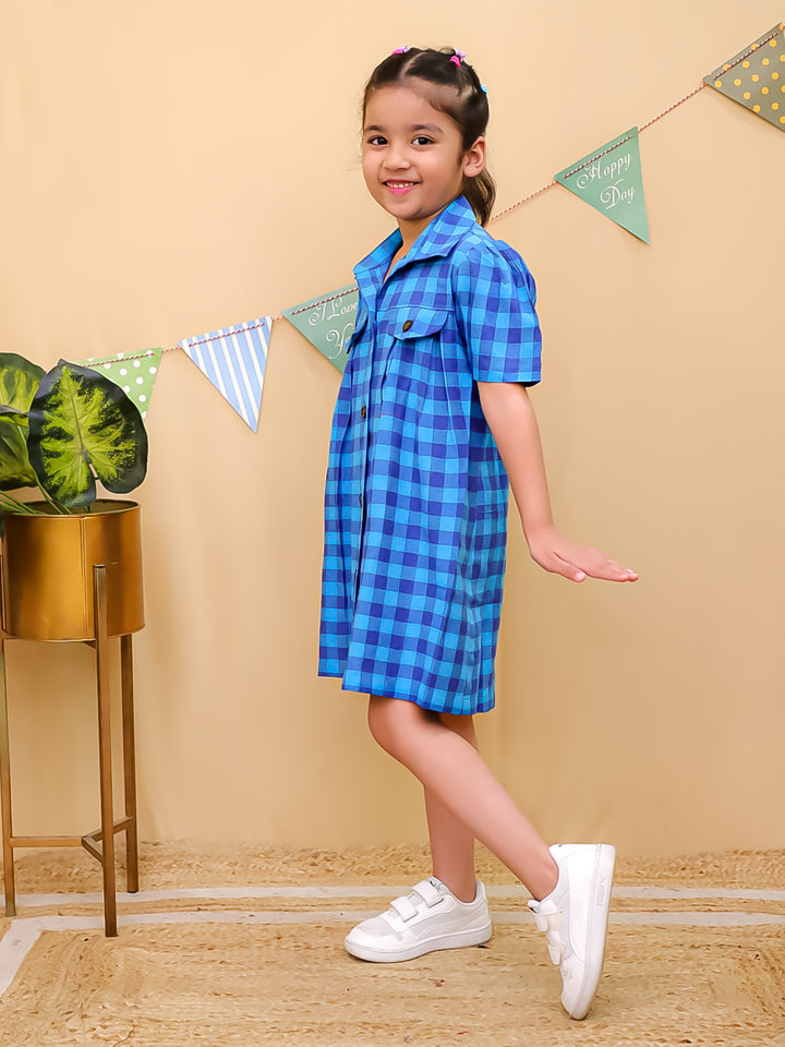 Unbind - Girls Blue Check Shirt Dress | Cotton Casual Summer Wear