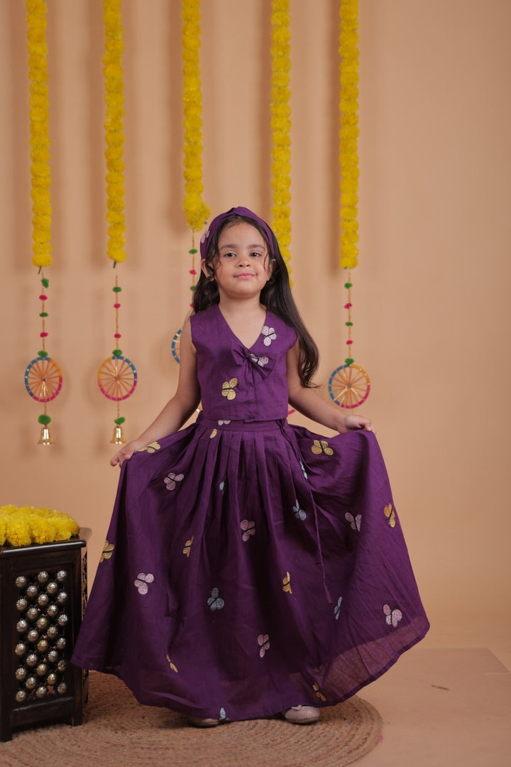 Girls Ethnic Wear Purple Lehenga Choli Set