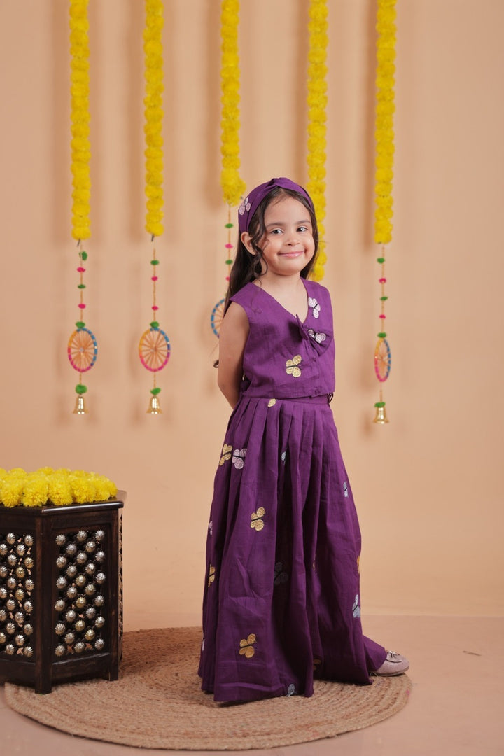Girls Ethnic Wear Purple Lehenga Choli Set