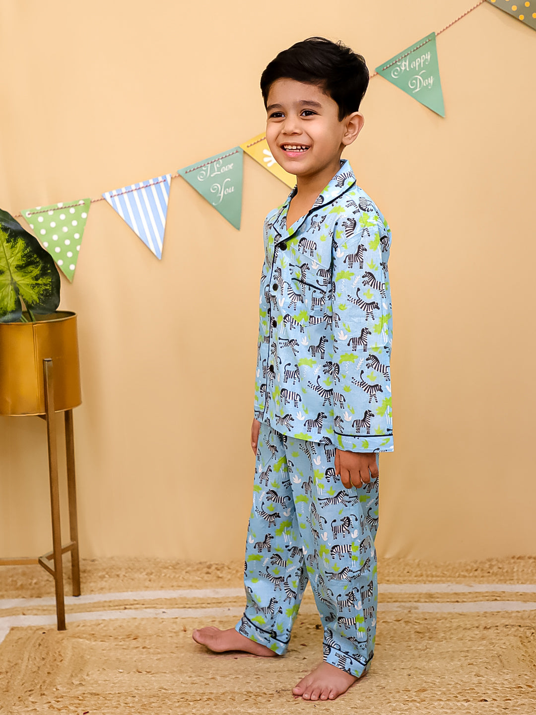 Unbind Kids Cotton Night Suit – Jungle Print (Blue)
