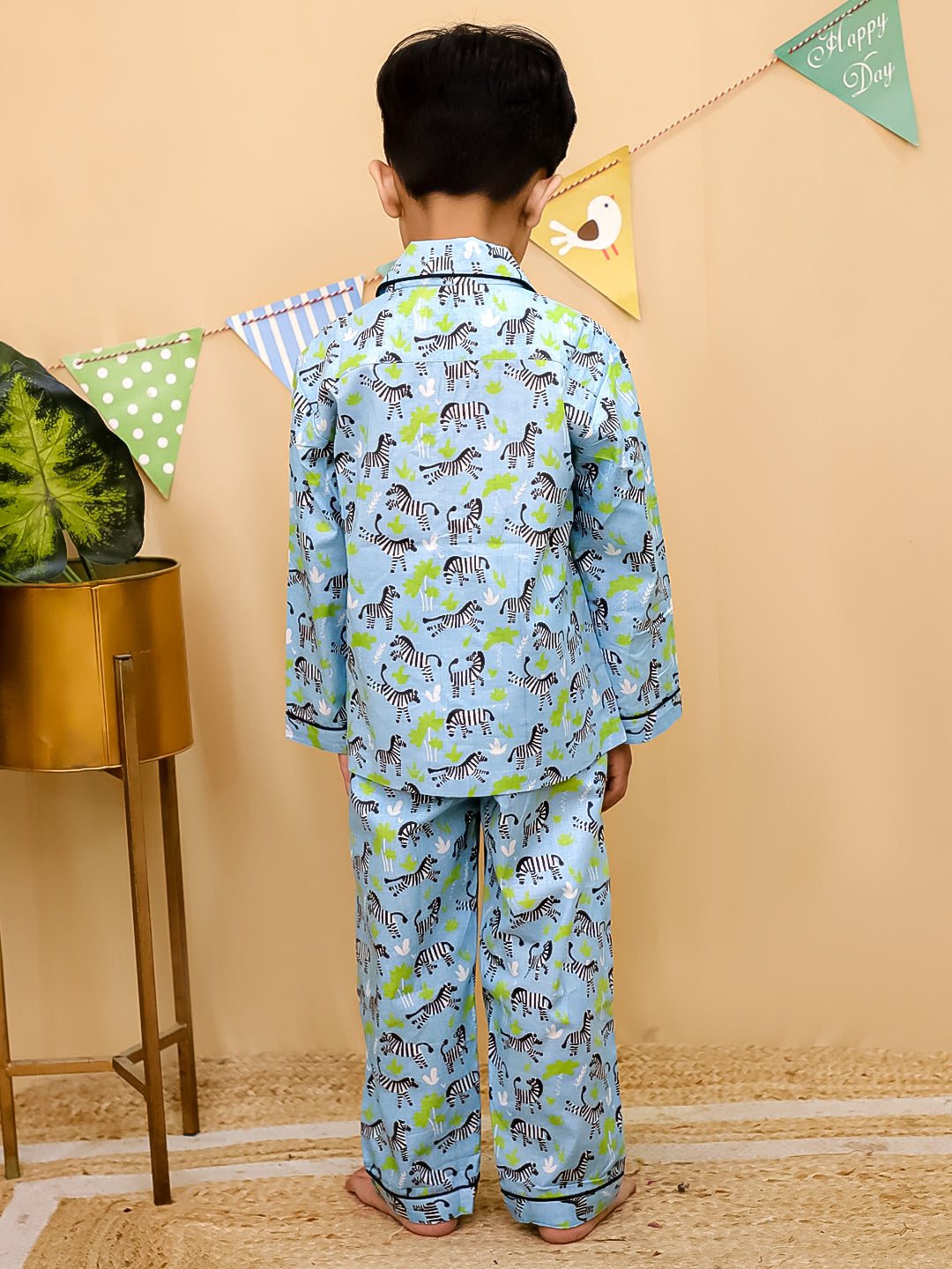 Unbind Kids Cotton Night Suit – Jungle Print (Blue)