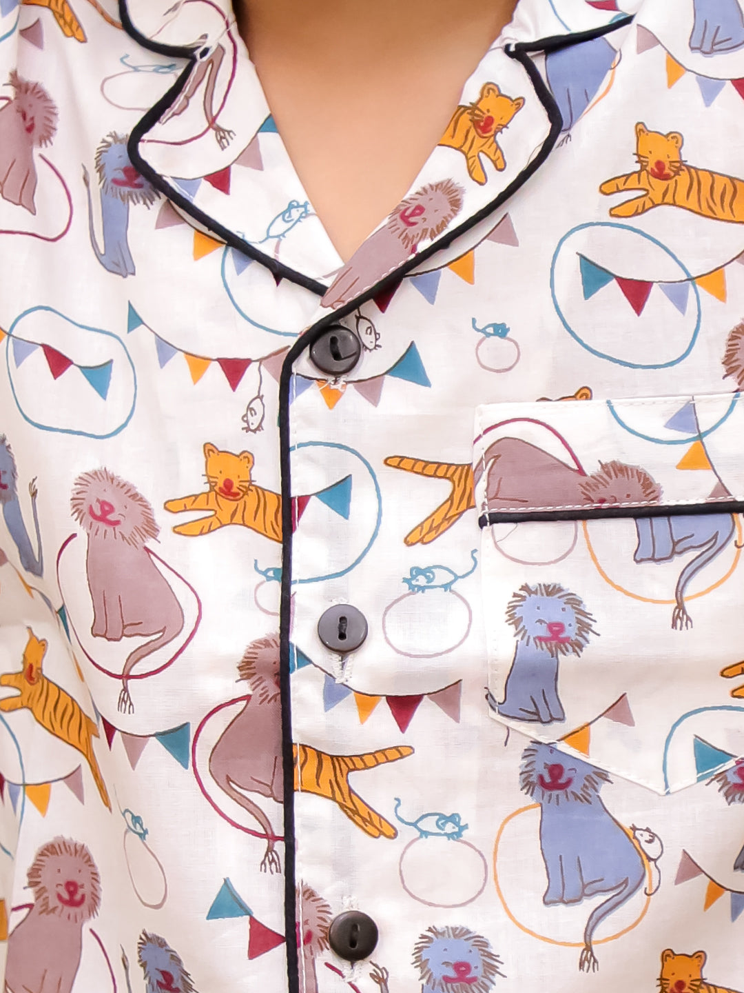 Unbind Kids Cotton Night Suit – Animal Party Print (Cream Base)