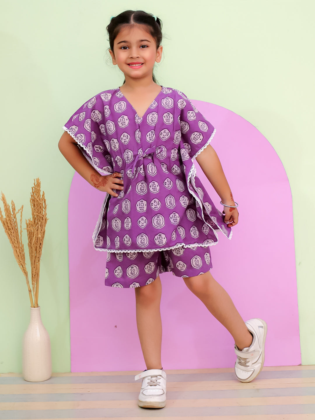 Girls Printed Kaftan Set – Perfect for Vacations, Parties & Daily Wear