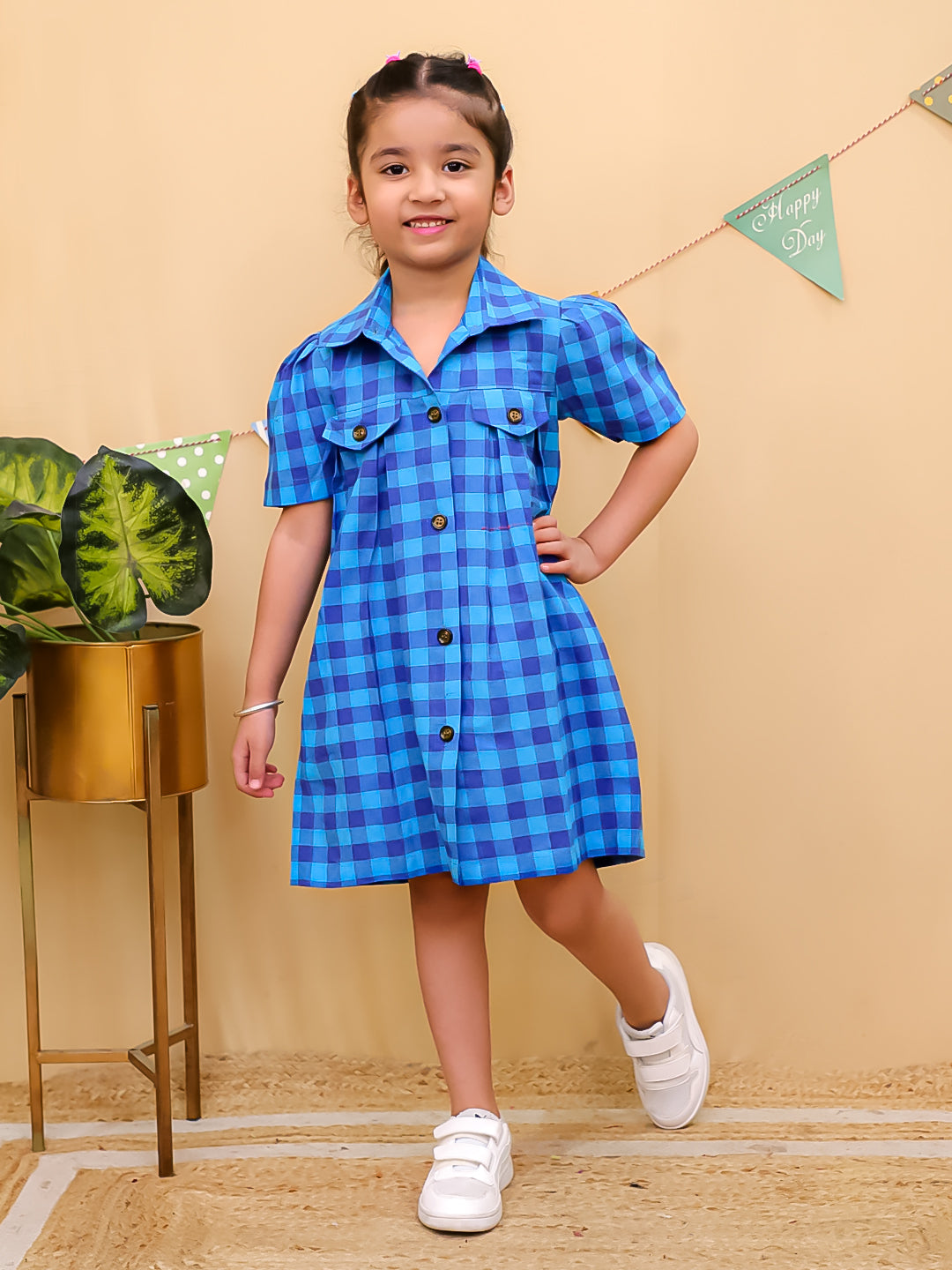 Unbind - Girls Blue Check Shirt Dress | Cotton Casual Summer Wear
