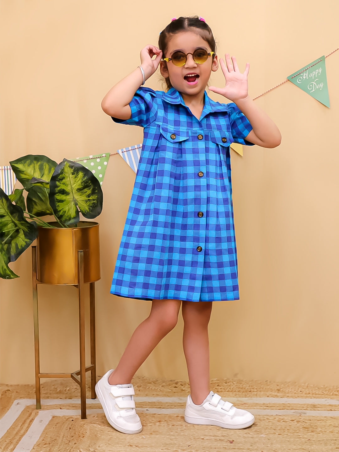 Unbind - Girls Blue Check Shirt Dress | Cotton Casual Summer Wear