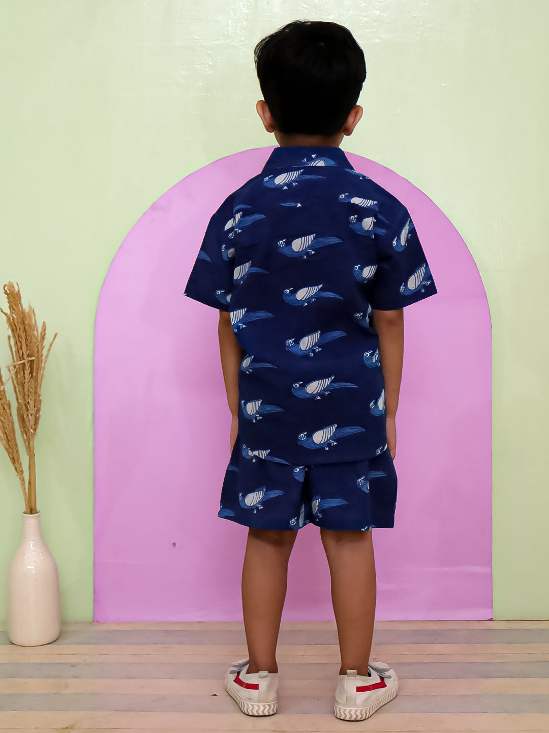 Boys' Cotton Flex Shirt & Shorts Co-ord Set – Blue Printed