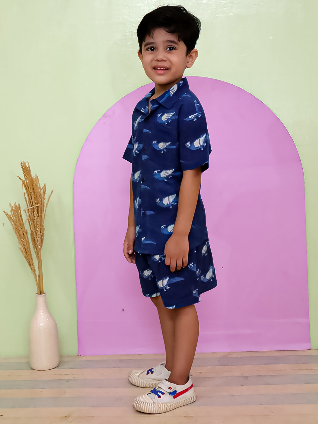 Boys' Cotton Flex Shirt & Shorts Co-ord Set – Blue Printed