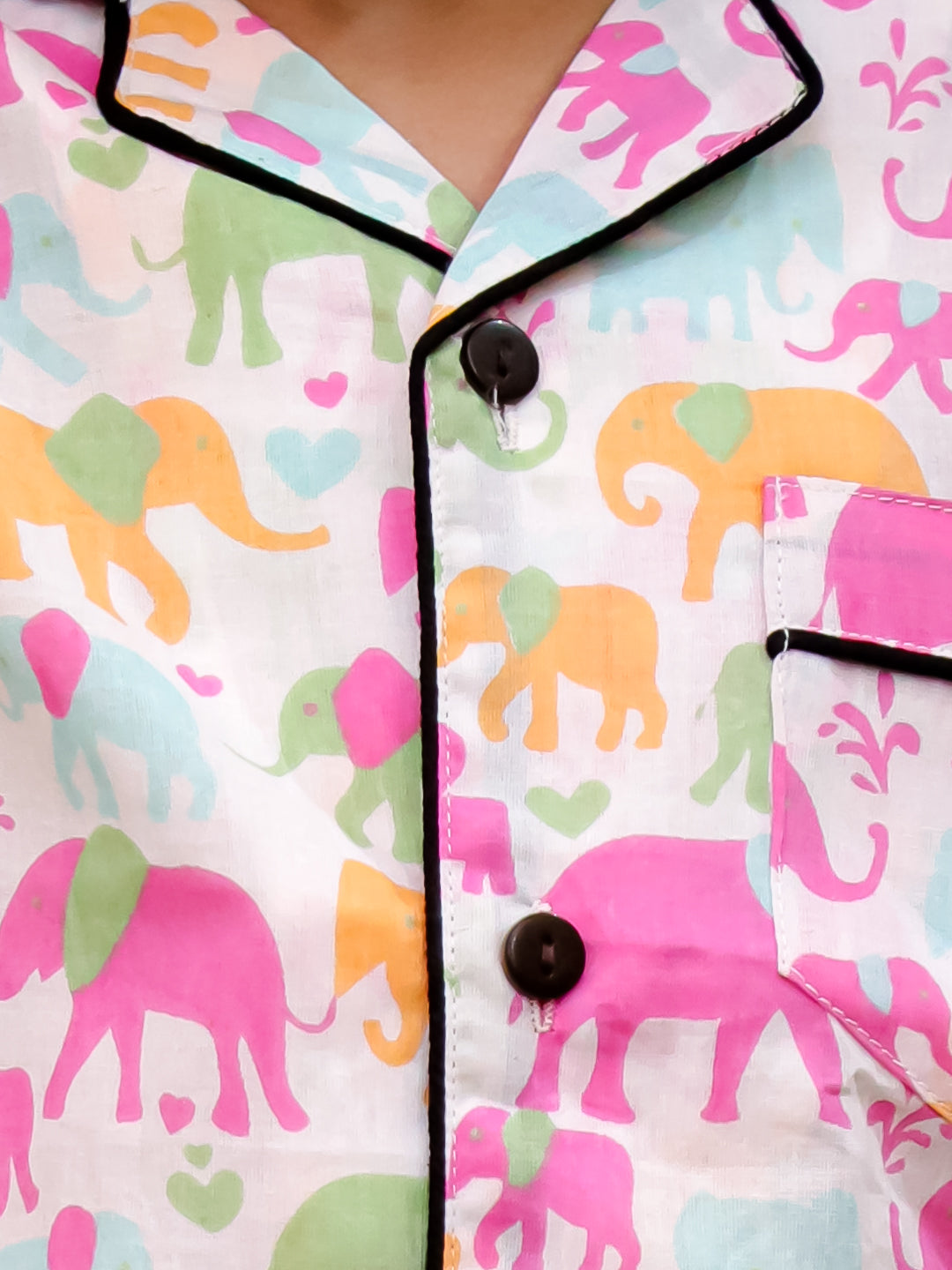 Girls Multicolor Elephant Print Cotton Night Suit Set - Unbind