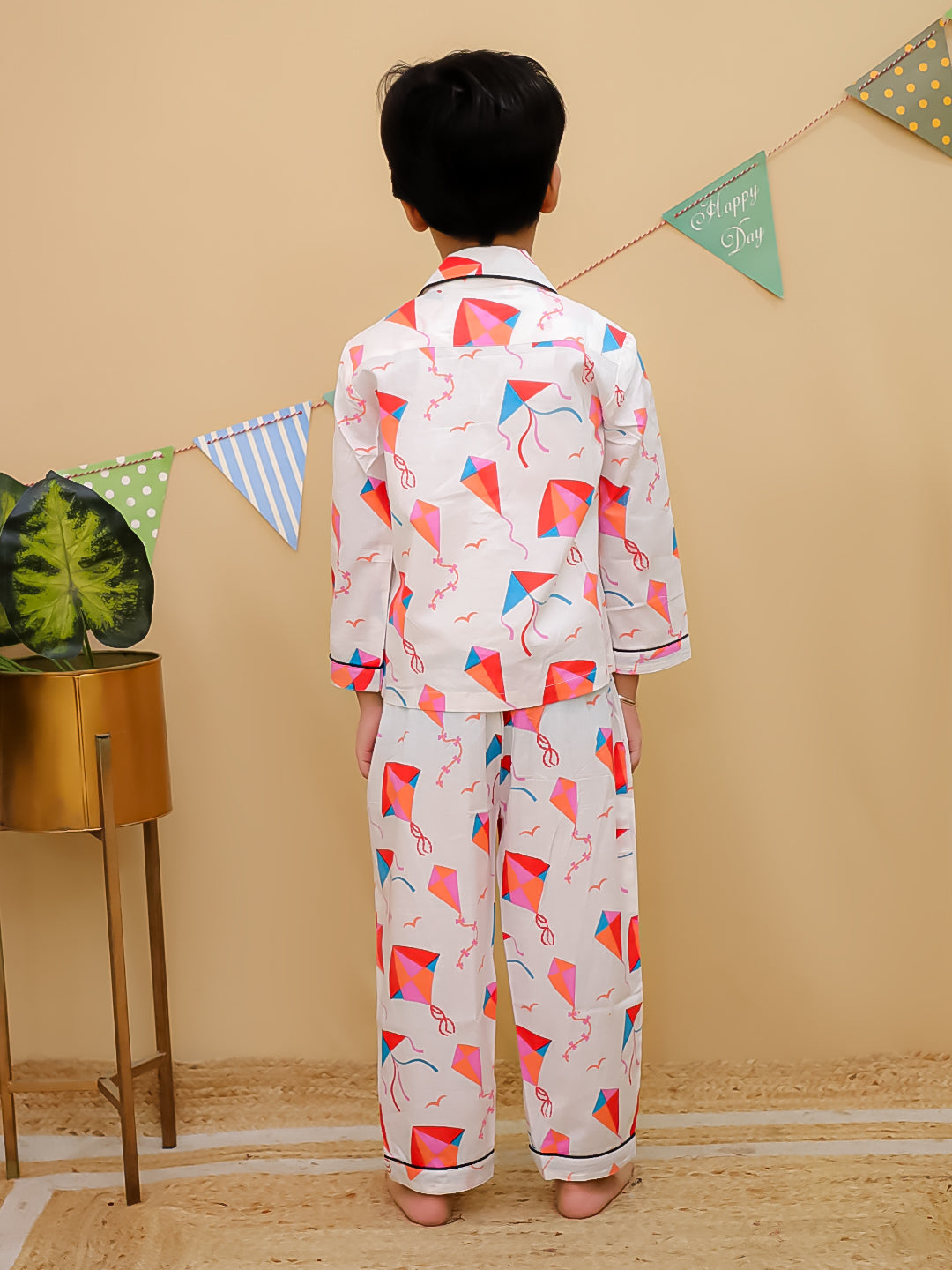 Boys White Kite Print Cotton Night Suit Set _ Unbind