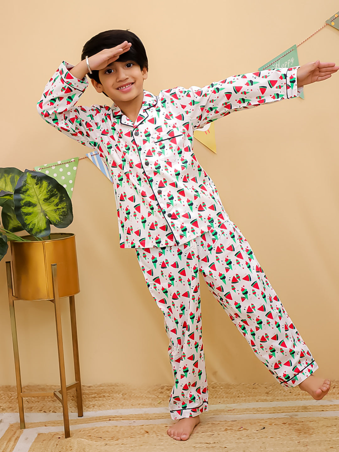 Boys Watermelon Print Cotton Night Suit Set - Unbind