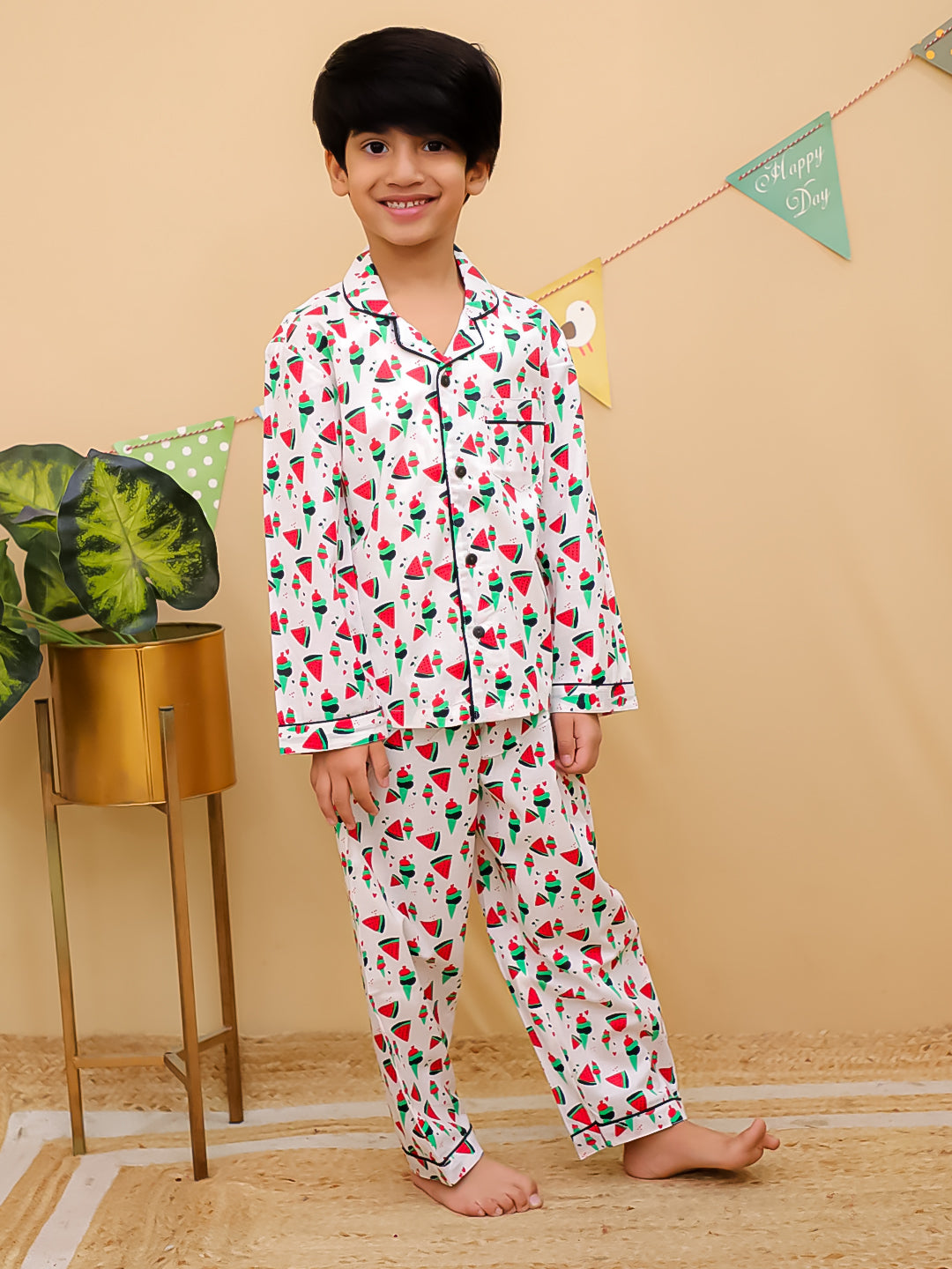 Boys Watermelon Print Cotton Night Suit Set - Unbind