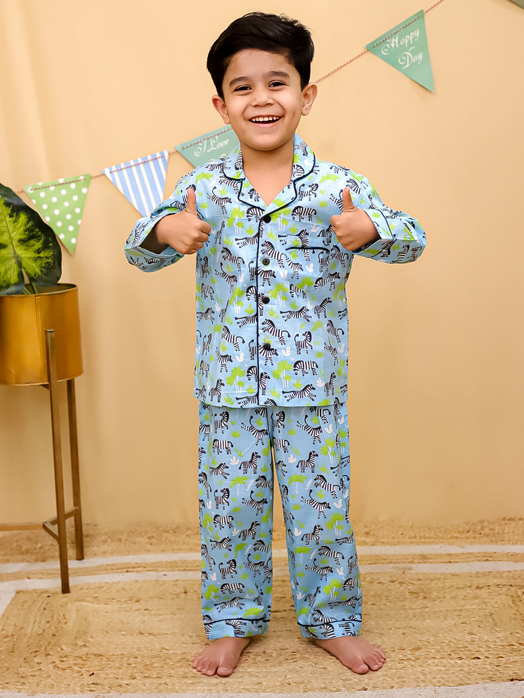 Unbind Kids Cotton Night Suit – Jungle Print (Blue)