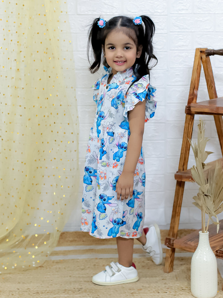 Cartoon Printed Front Button Frock casual wear