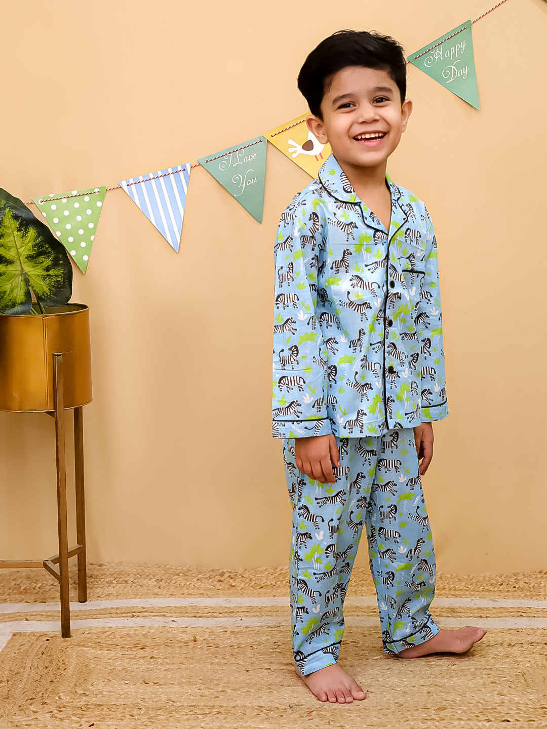 Unbind Kids Cotton Night Suit – Jungle Print (Blue)