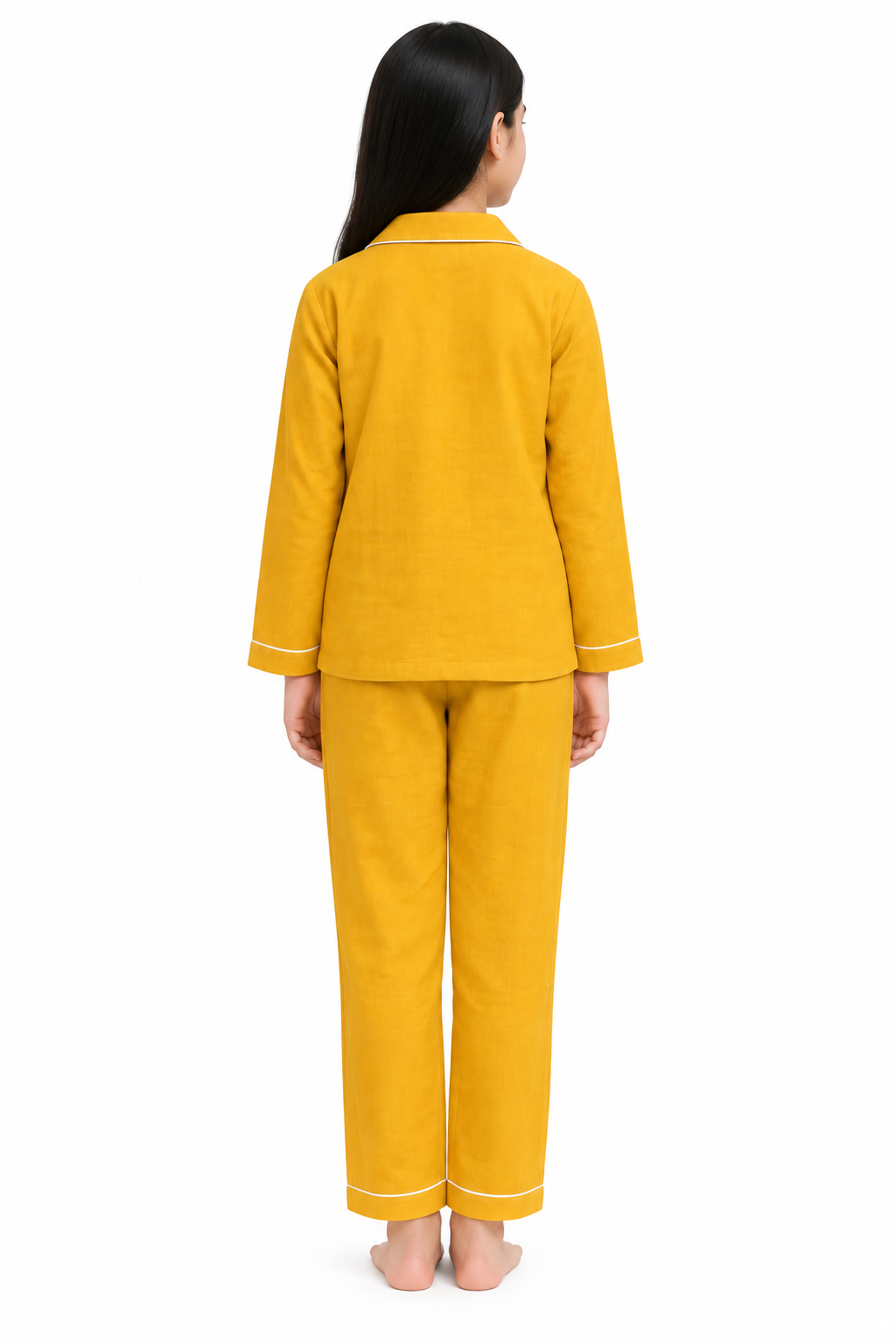 Girls Pure Cotton Full Sleeve Night Suit – Mustard Yellow