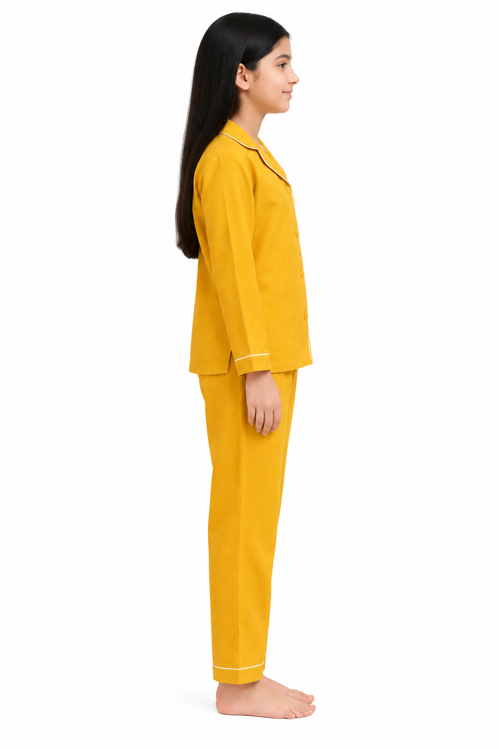 Girls Pure Cotton Full Sleeve Night Suit – Mustard Yellow