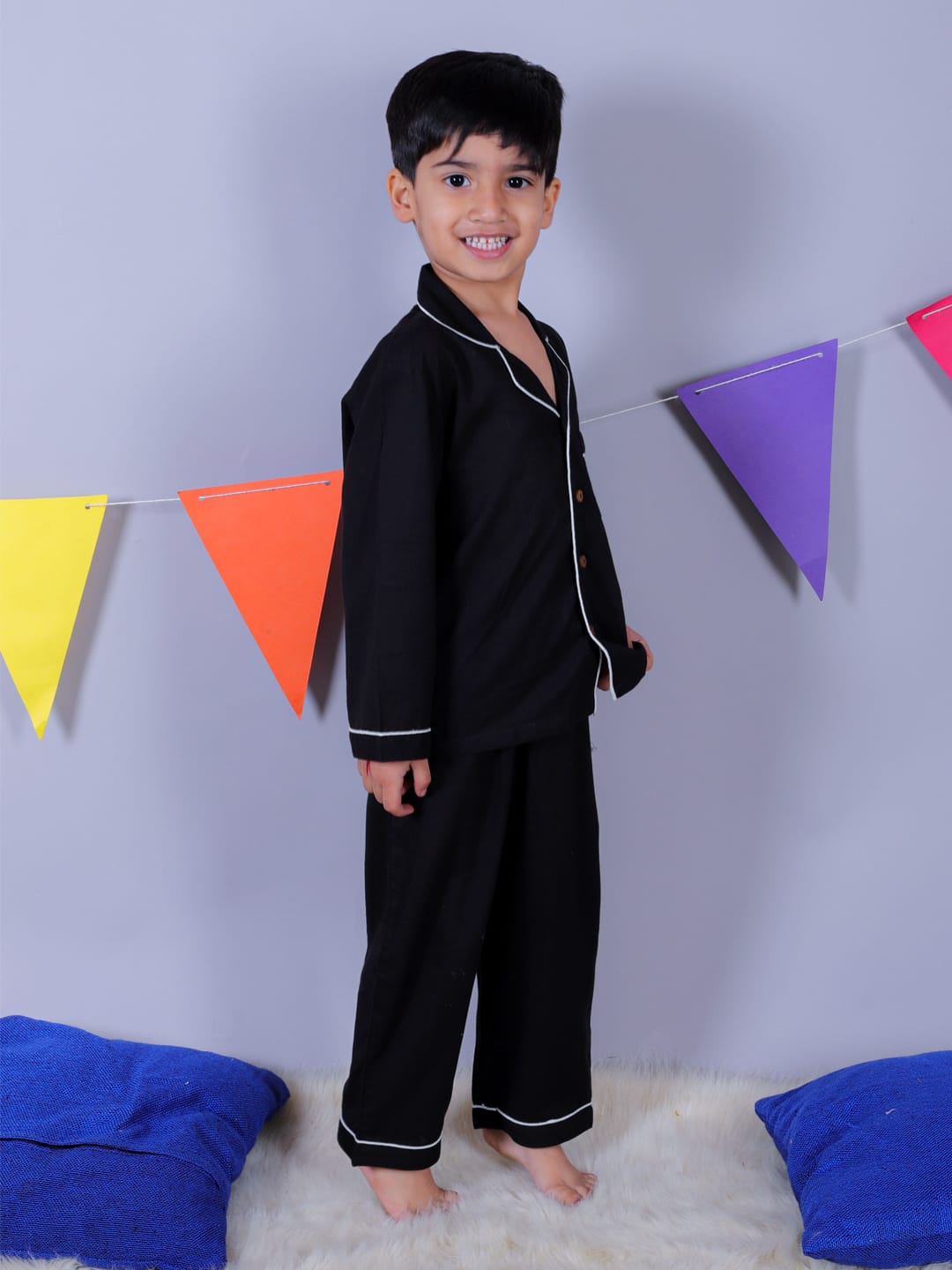 Unbind Boys Black Cotton Night Suit | Classic Pajama Set