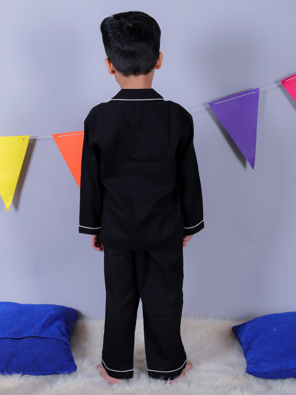 Unbind Boys Black Cotton Night Suit | Classic Pajama Set