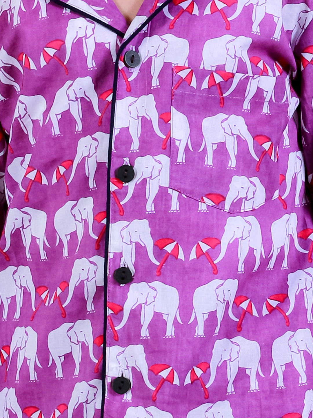 Unbind Boys Cotton Night Suit | Purple Elephant Print Pajama Set