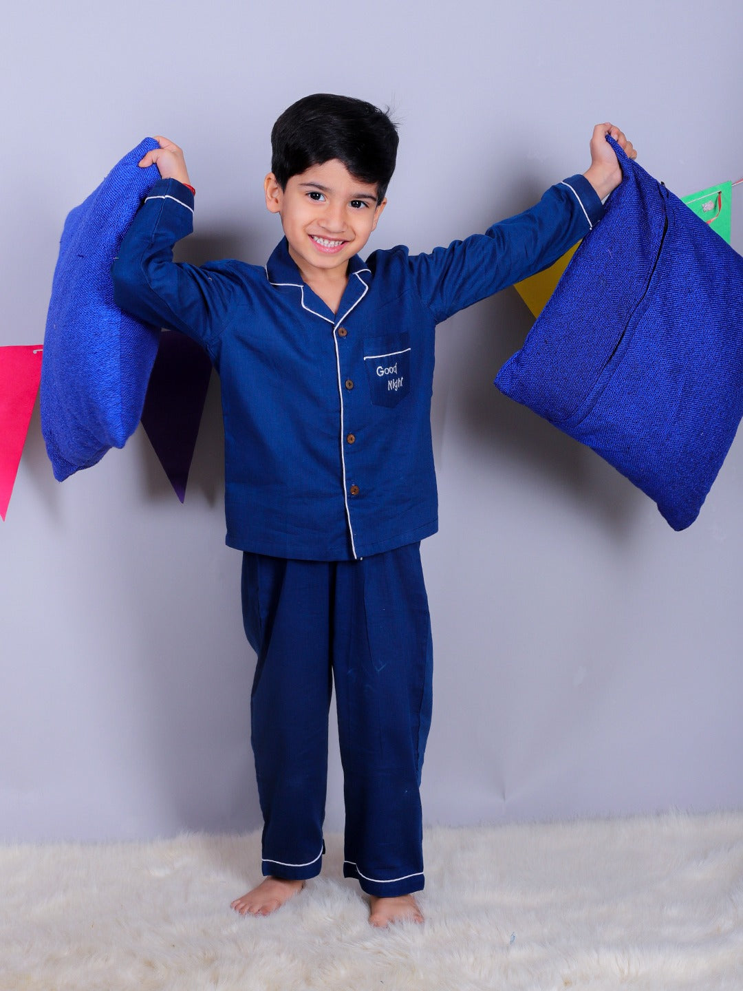 Unbind Boys Cotton Night Suit | Navy Blue Pajama Set
