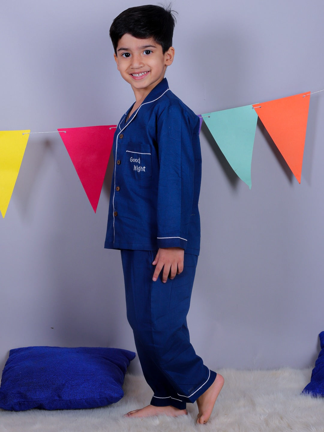 Unbind Boys Cotton Night Suit | Navy Blue Pajama Set