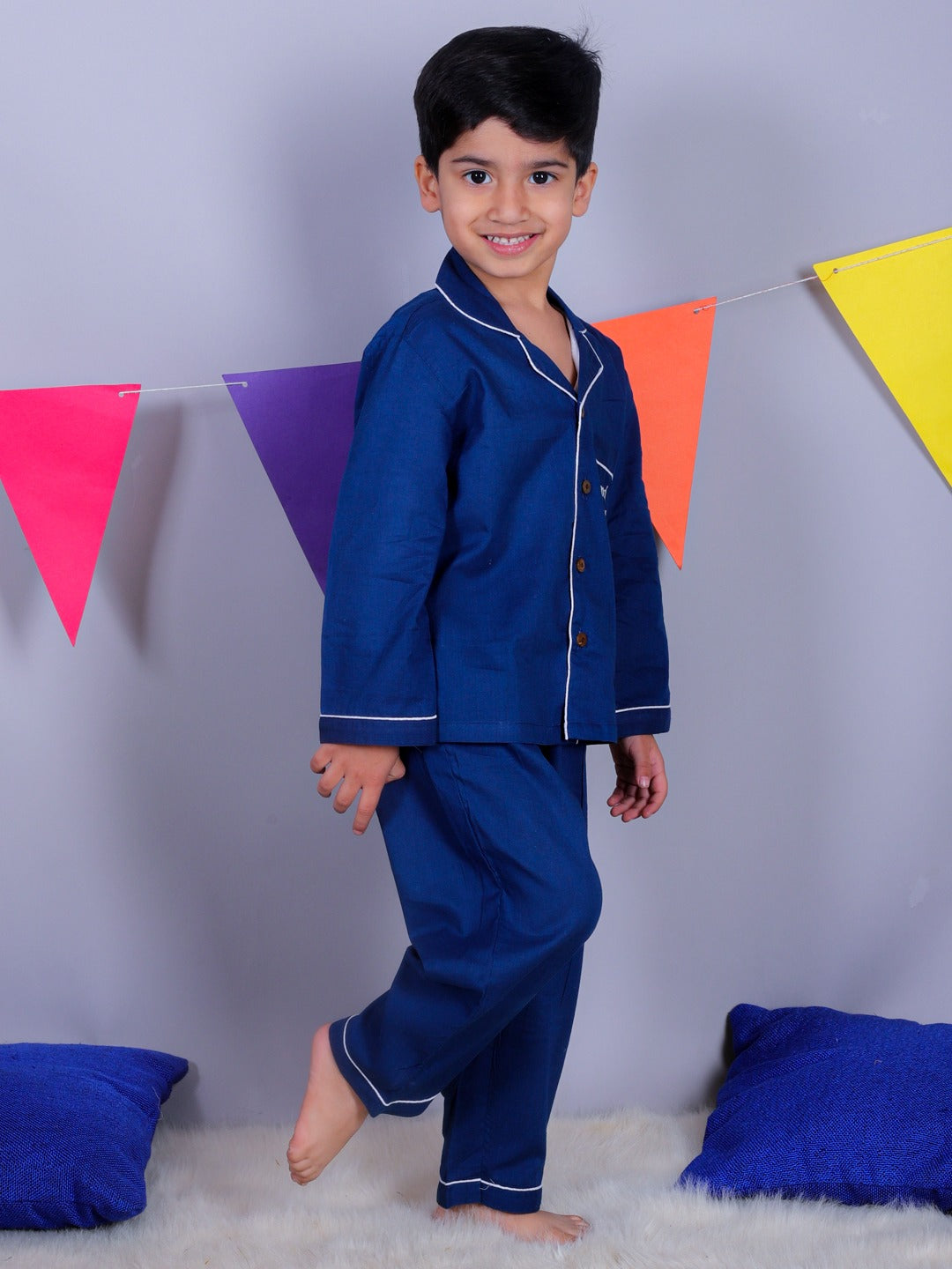 Unbind Boys Cotton Night Suit | Navy Blue Pajama Set
