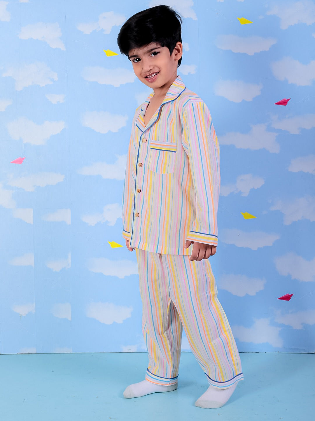 Unbind Boys Multicolor Cotton Night Suit | Striped Pajama Set