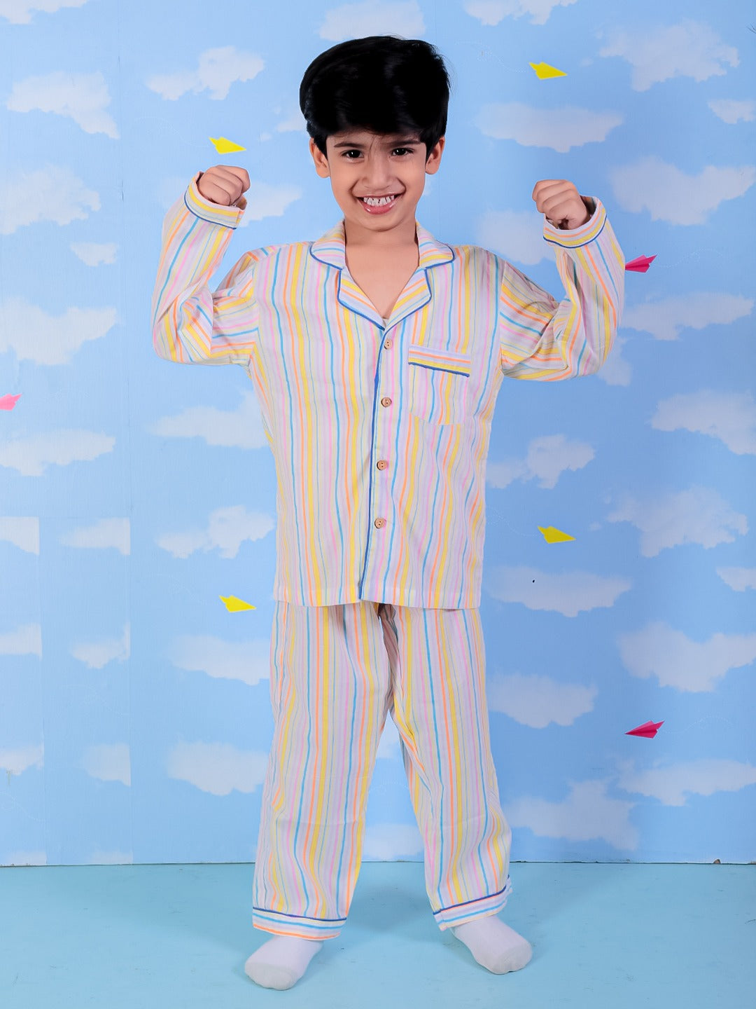 Unbind Boys Multicolor Cotton Night Suit | Striped Pajama Set