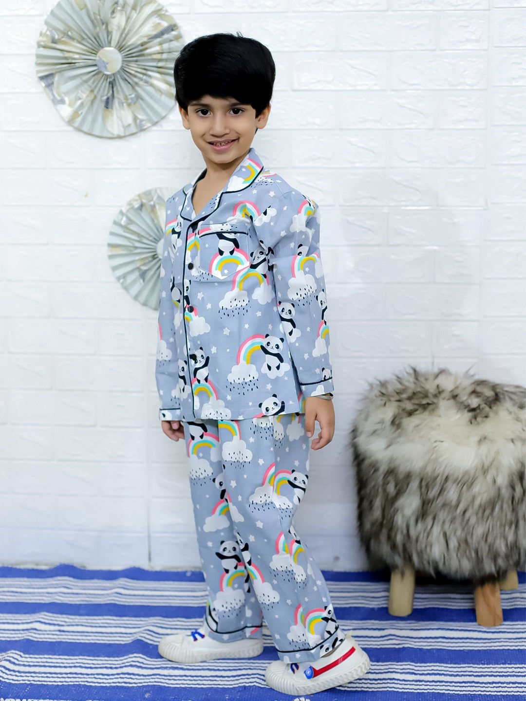 Unbind Cute Panda Printed Night Suit for Kids – Rainbow Theme