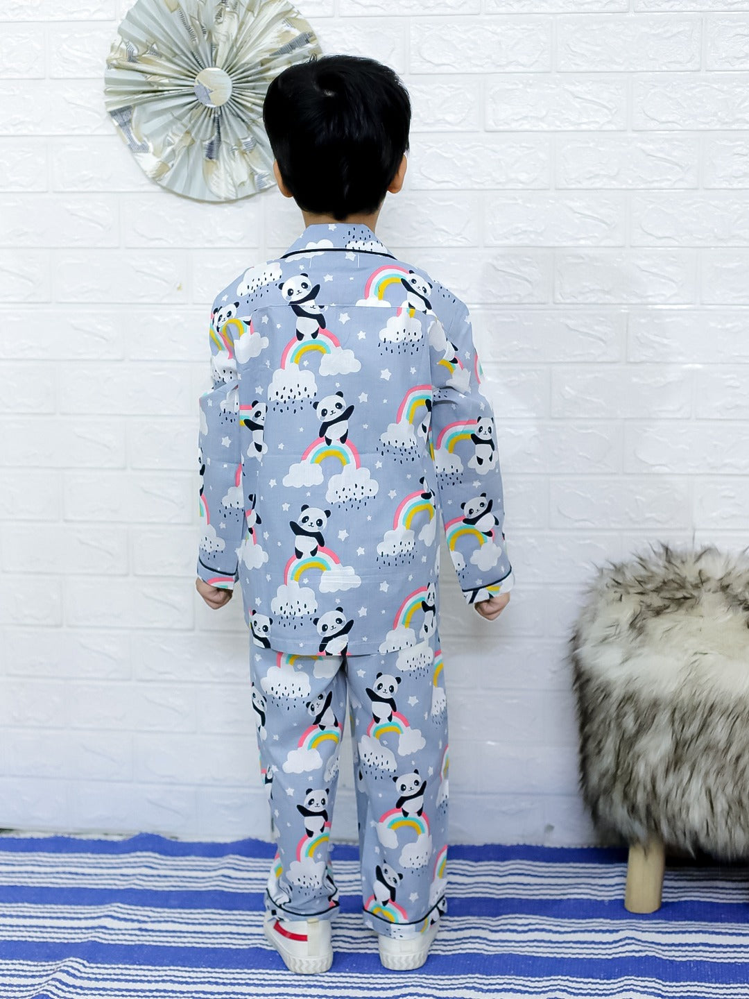 Unbind Cute Panda Printed Night Suit for Kids – Rainbow Theme
