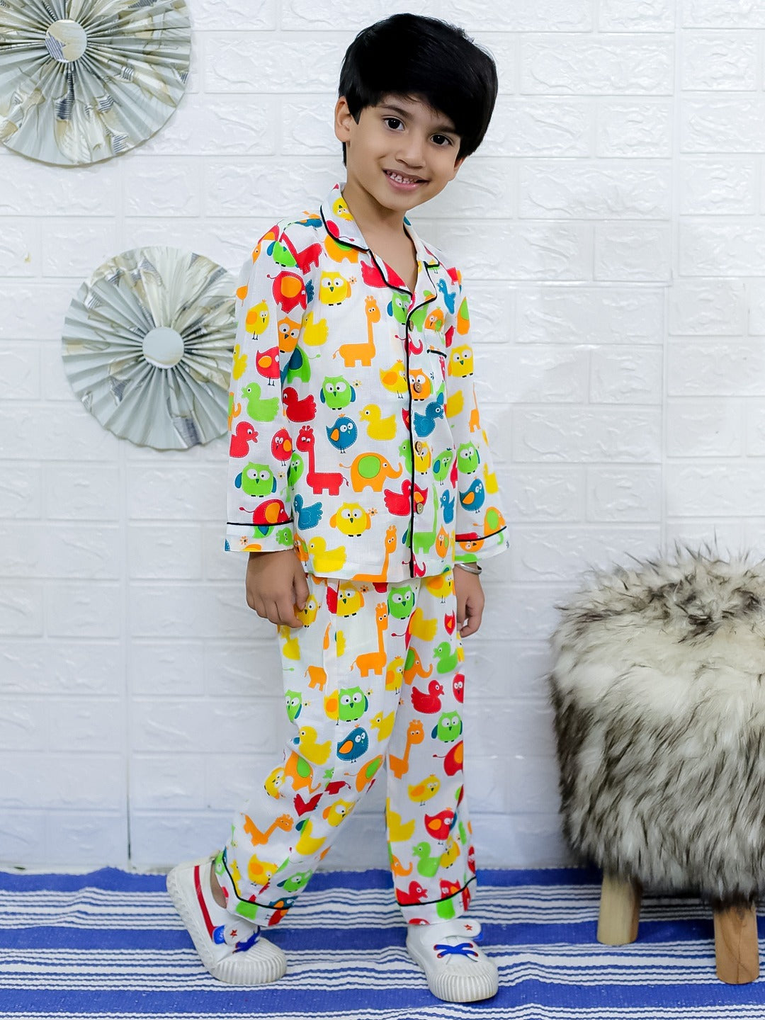 Unbind Kids Cotton Night Suit | Colorful Animal Print Pajama Set