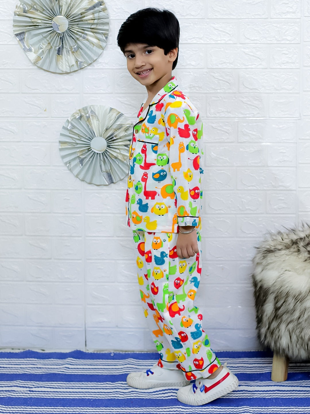 Unbind Kids Cotton Night Suit | Colorful Animal Print Pajama Set