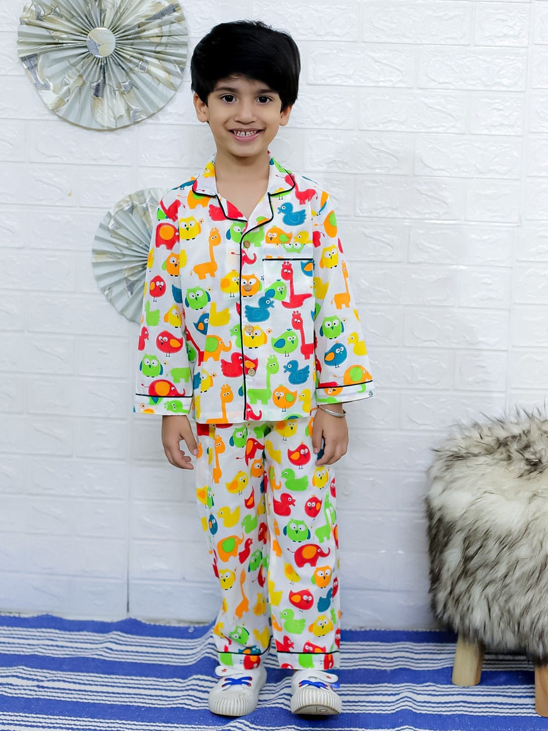Unbind Kids Cotton Night Suit | Colorful Animal Print Pajama Set