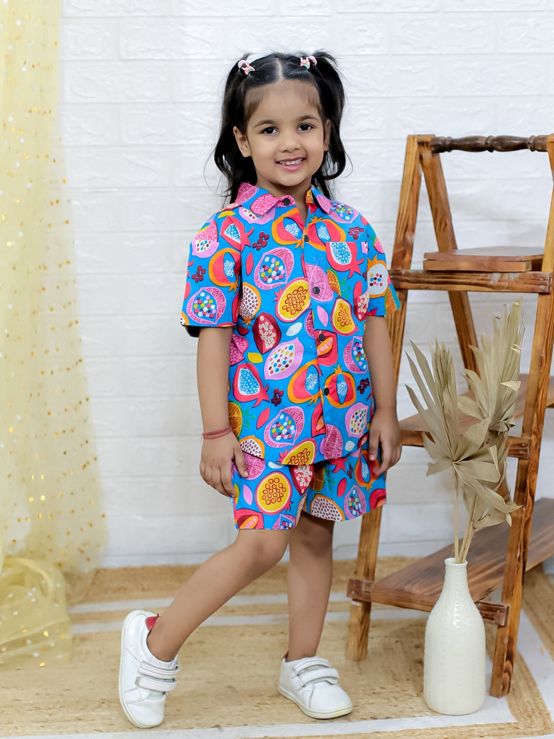 Unbind Girls Colorful Cotton Co-Ord Set | Summer Shirt & Shorts