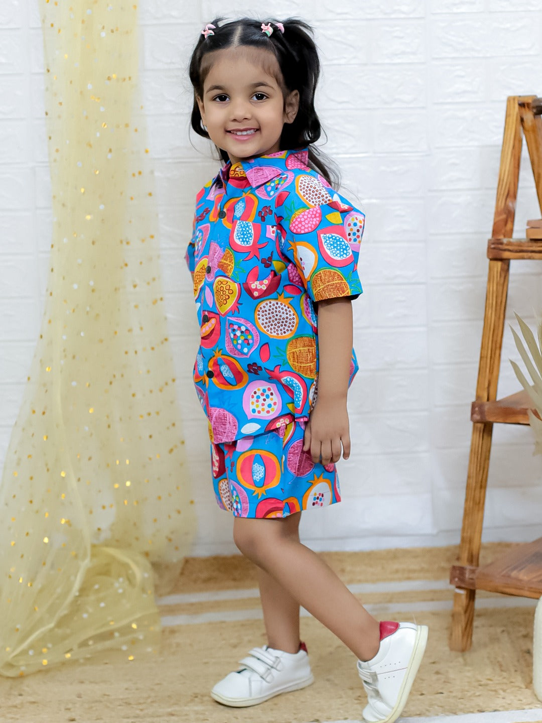 Unbind Girls Colorful Cotton Co-Ord Set | Summer Shirt & Shorts