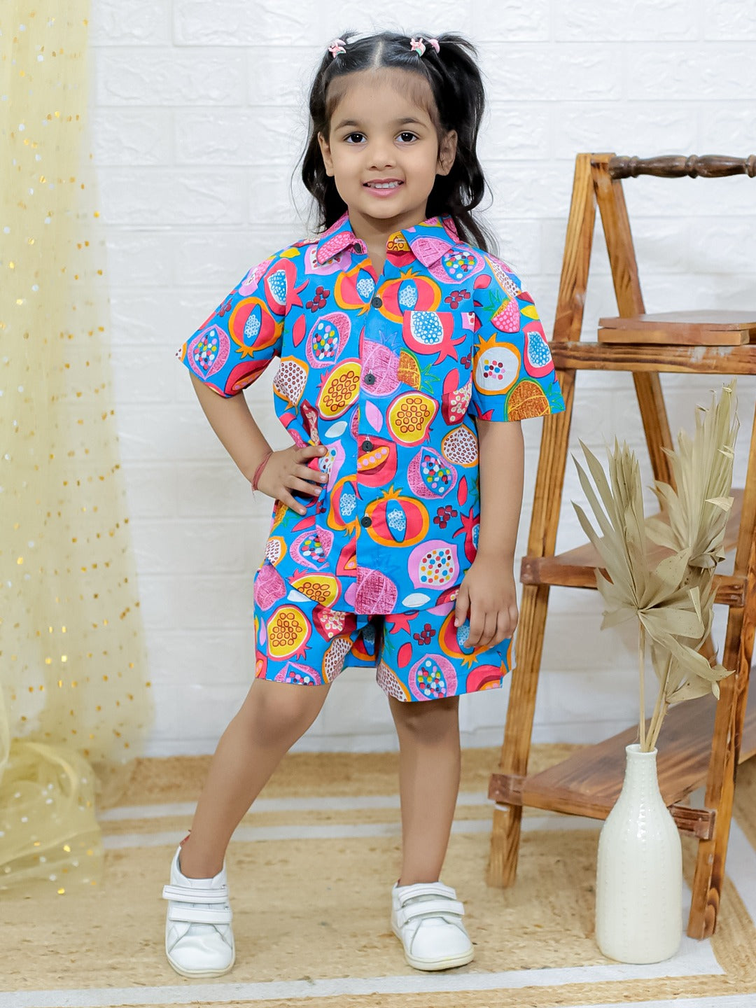 Unbind Girls Colorful Cotton Co-Ord Set | Summer Shirt & Shorts