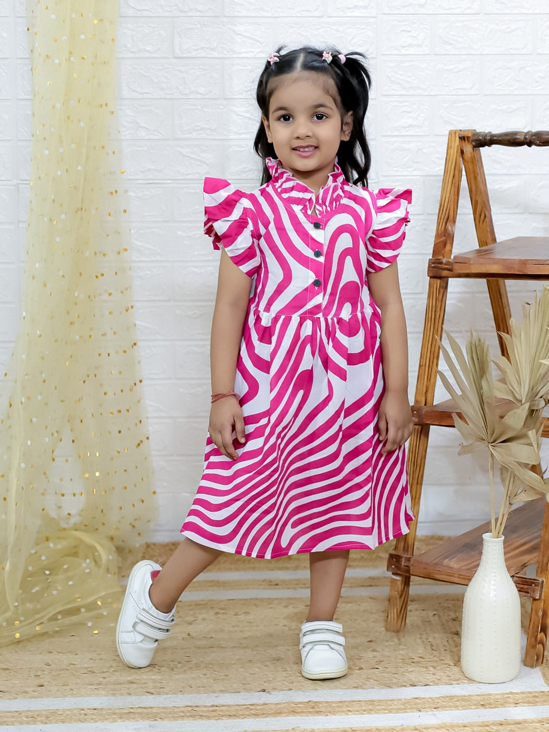 Unbind Girls Pink & White Striped Cotton Frock | Stylish Kids Dress