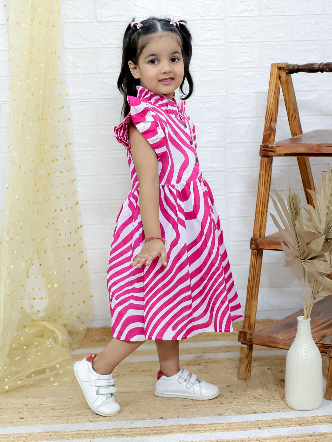 Unbind Girls Pink & White Striped Cotton Frock | Stylish Kids Dress