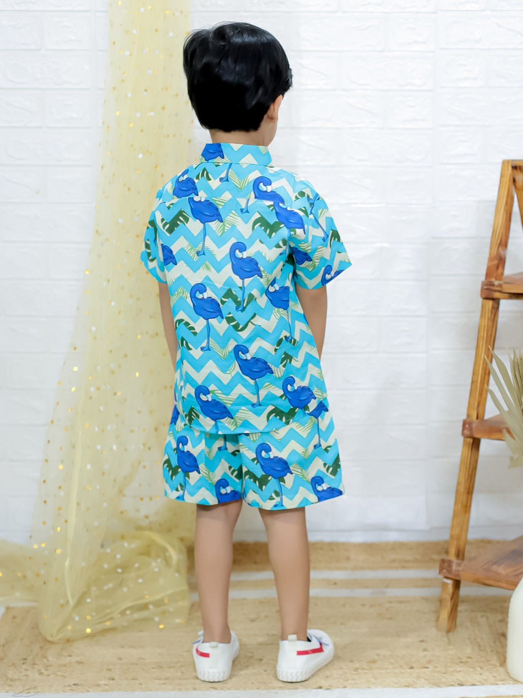 Unbind Boys Blue Tropical Co-Ord Set | Cotton Shirt & Shorts Combo