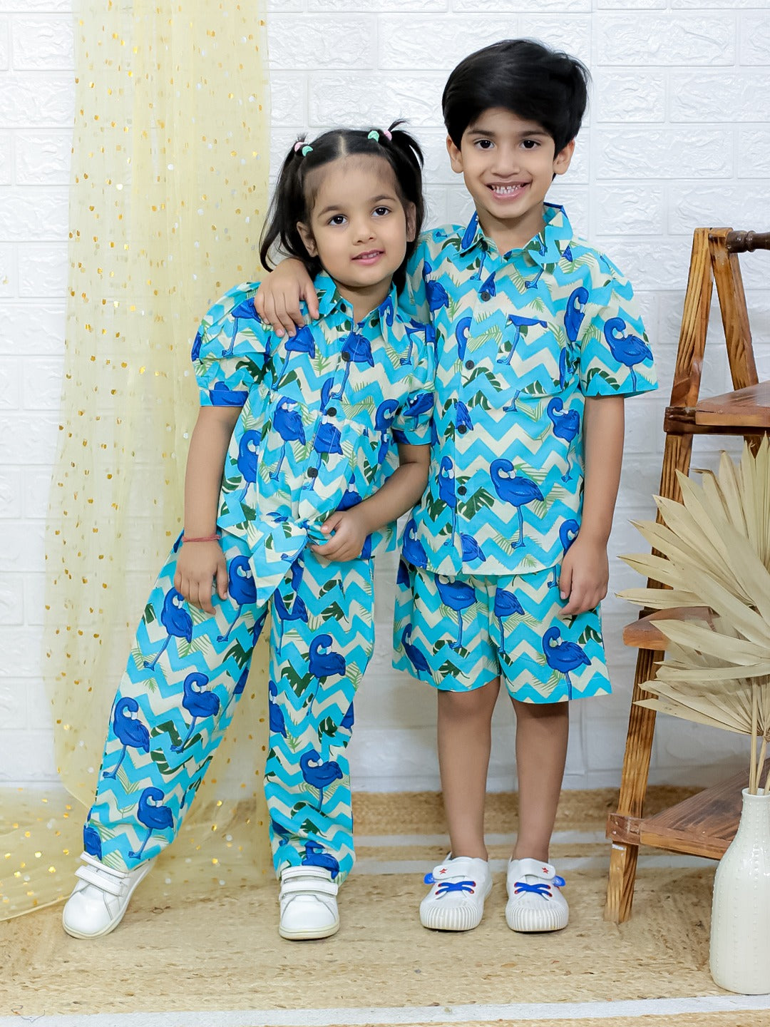 Unbind Sibling Tropical Blue Parrot Co-Ord Set | Matching Outfits for Boys & Girls
