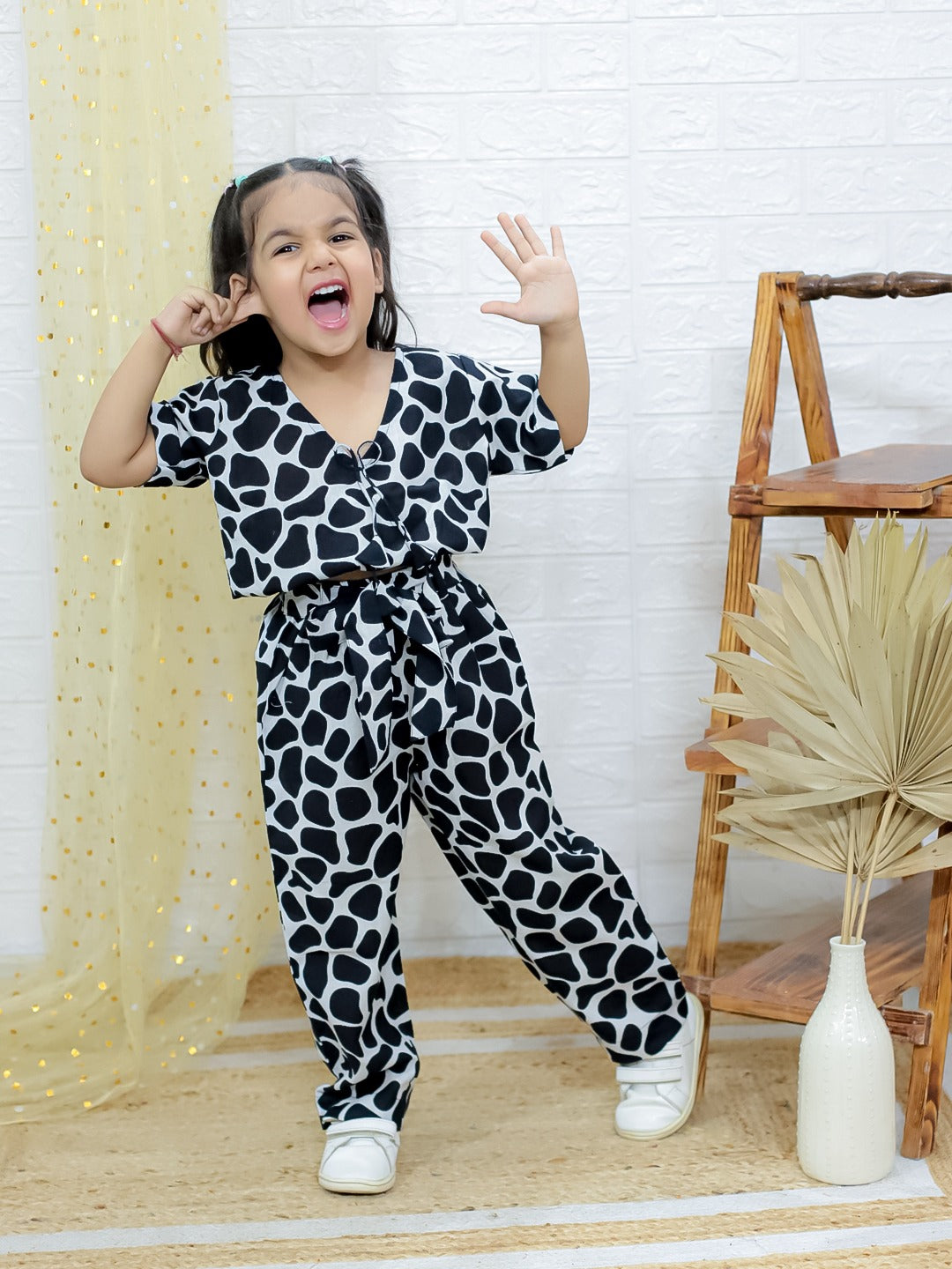 Unbind Girls Black & White Abstract Co-Ord Set