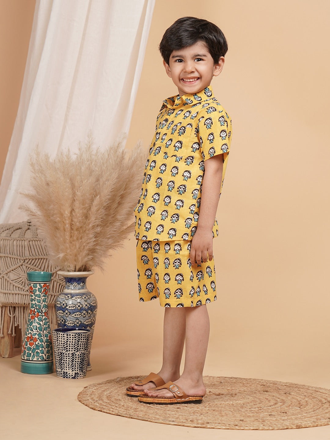 Unbind Boys' Yellow Cartoon Print Co-ord Set | Fun & Playful Style