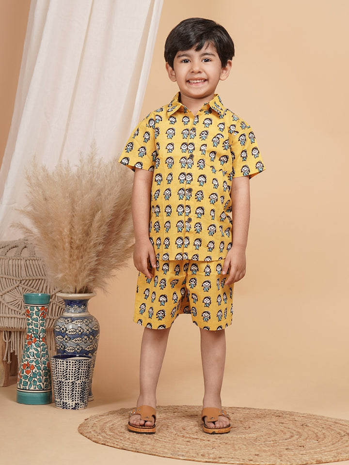 Unbind Boys' Yellow Cartoon Print Co-ord Set | Fun & Playful Style