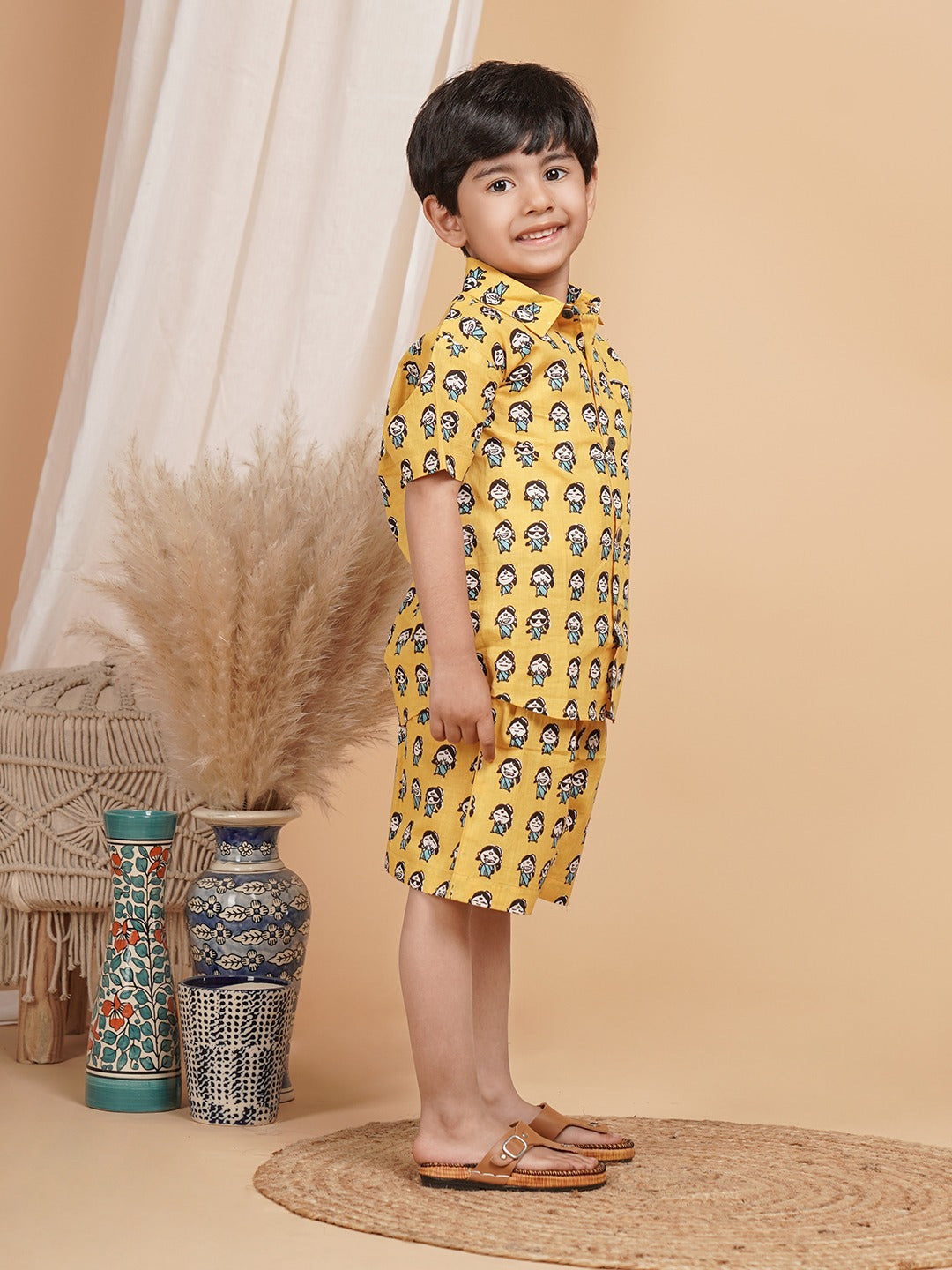 Unbind Boys' Yellow Cartoon Print Co-ord Set | Fun & Playful Style
