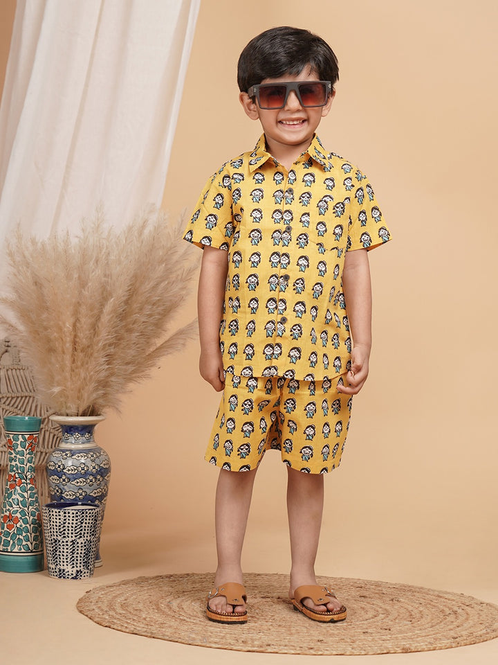 Unbind Boys' Yellow Cartoon Print Co-ord Set | Fun & Playful Style
