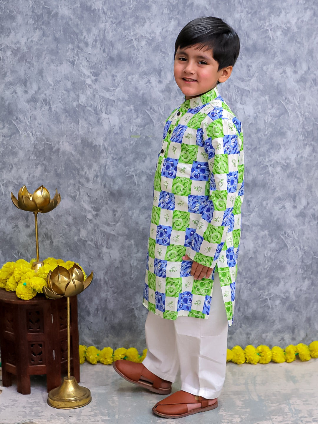 Unbind Multicolor Floral Block Print Kurta Pajama Set for Boys