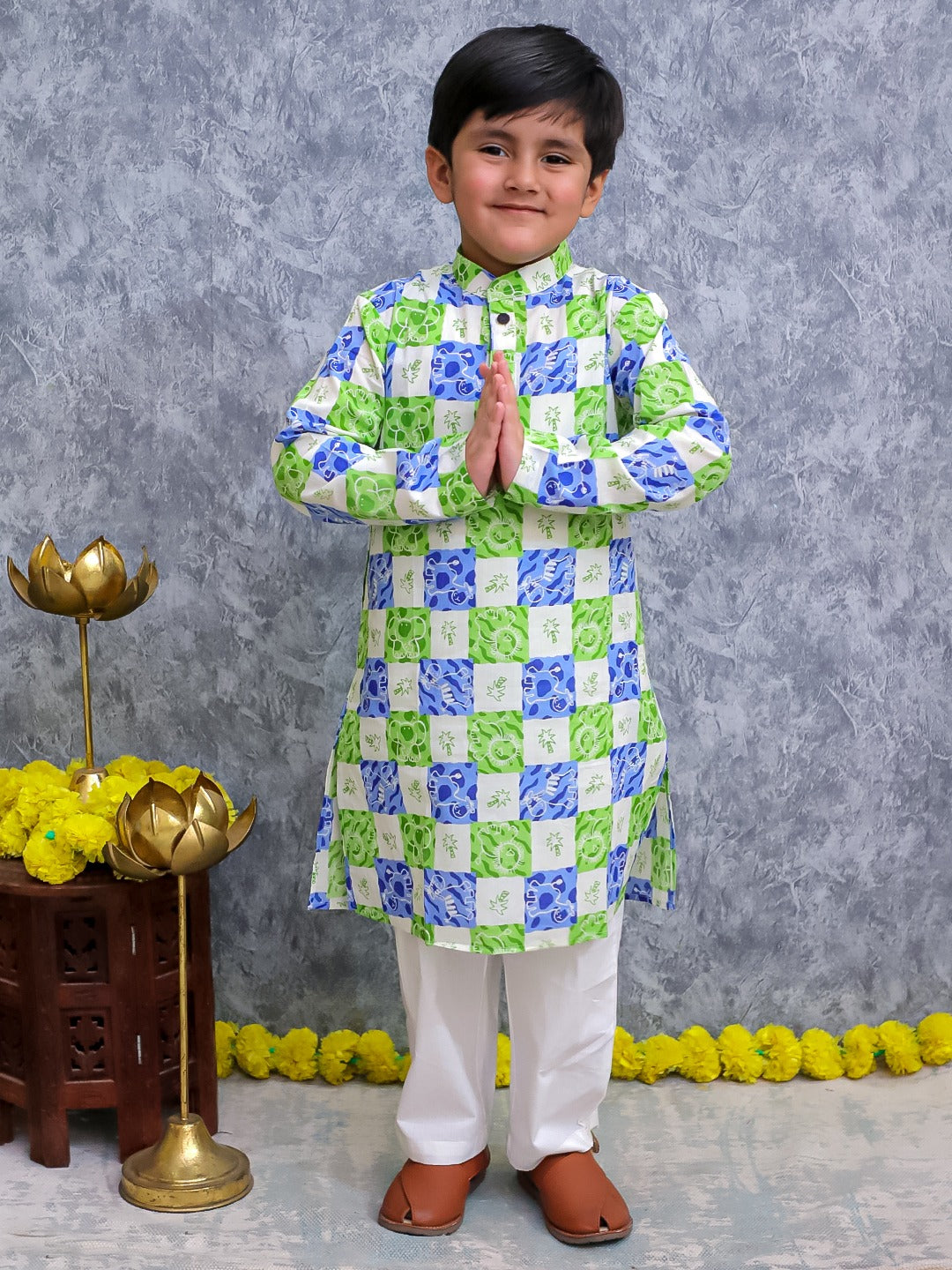 Unbind Multicolor Floral Block Print Kurta Pajama Set for Boys