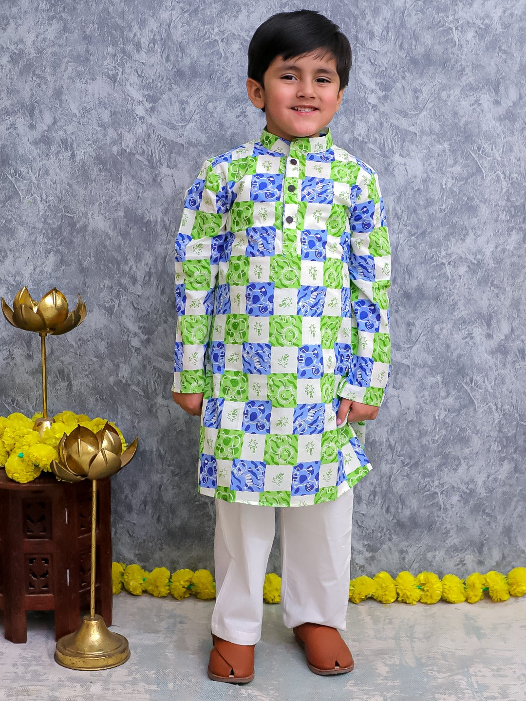 Unbind Multicolor Floral Block Print Kurta Pajama Set for Boys