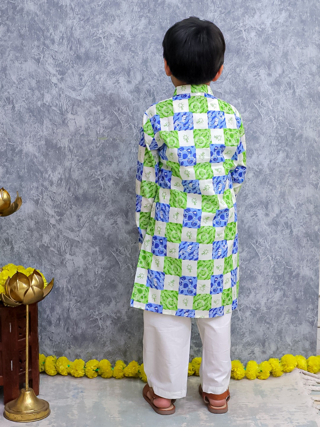 Unbind Multicolor Floral Block Print Kurta Pajama Set for Boys